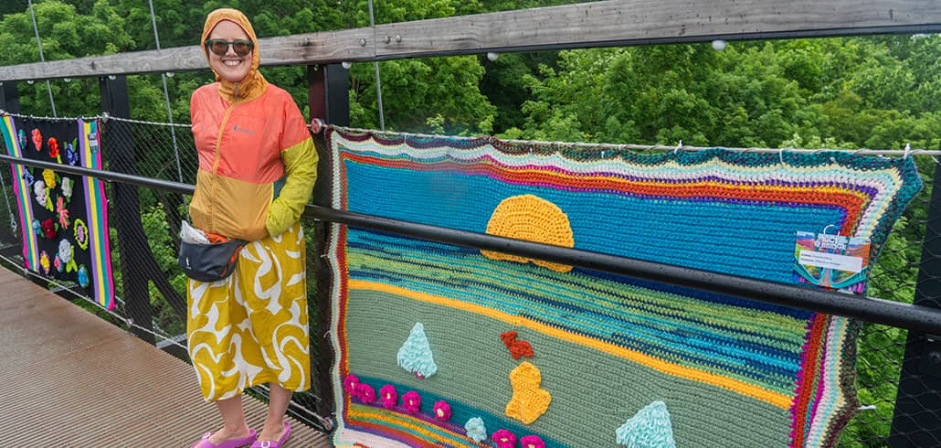 yarn to knit the bridge at SkyBridge Michigan for yarn bombing