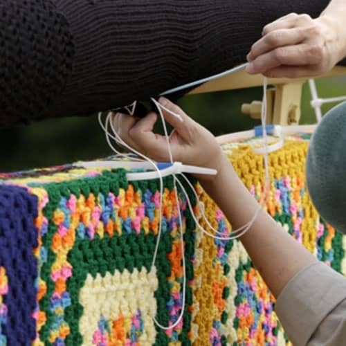yarn to knit the bridge at SkyBridge Michigan for yarn bombing
